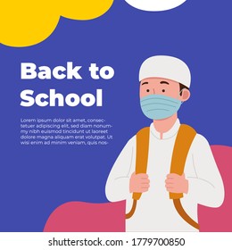 Back to School Greeting.  Arabian Kid Wearing Mask Cartoon