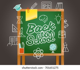 De vuelta a la tarjeta de felicitación de la escuela. Volver a la ilustración de vector caligráfico escolar  
