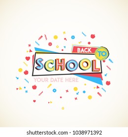 Back to School. Greeting card design with modern geometric elements. Flat Design. Vivid vintage colors and shapes.