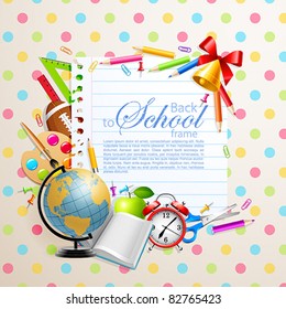 Back to school greeting card with stationery. Vector illustration. Check my portfolio for raster version.