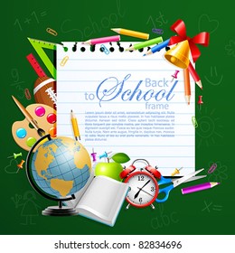 Back to school greeting card with stationery. Vector illustration. Check my portfolio for raster version.