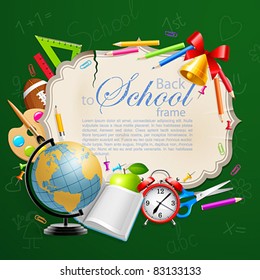 Back to school greeting card with stationery. Vector illustration. Check my portfolio for raster version.