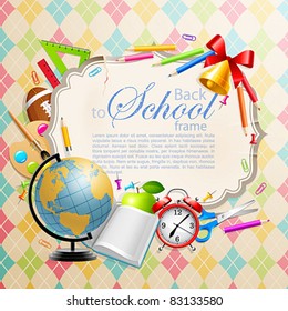 Back to school greeting card with stationery. Vector illustration. Check my portfolio for raster version.