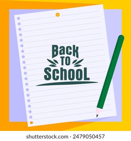 back to school greeting card template with background vector illustration of paper with pencil	