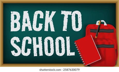 back to school greeting design with green chalkboard background