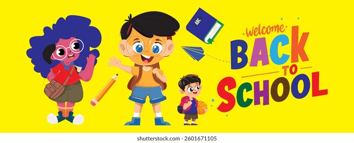 Back to school greeting in green chalk board space for typography and yellow pattern background. Vector illustration eps 10.