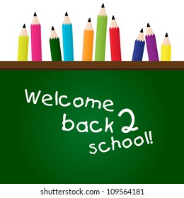 Back to school greeting template with clean board and colored pe