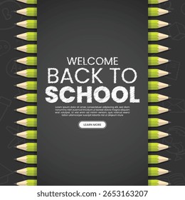 Back to school greeting template design. Back to school text with educational elements. Vector