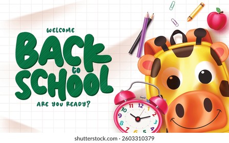 Back to school greeting vector template design. Back to school text with cute educational vector elements. Vector illustration school greeting