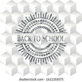 Back to School grey emblem. Retro with geometric cube white background