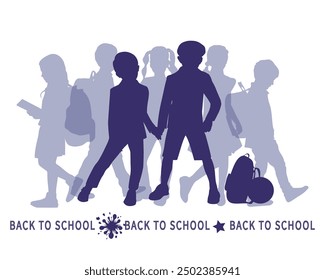 Back to school. Group of school friends and pupils silhouettes on white background. Vector illustration.	
