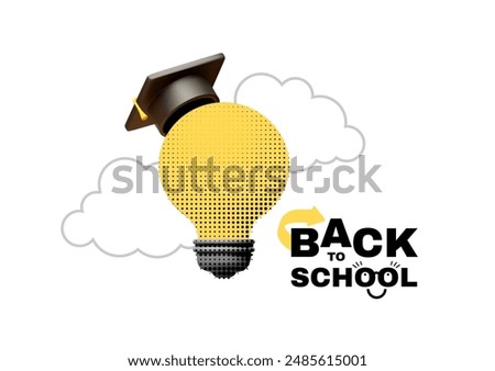 Back to School halftone design template. Idea light bulb with graduate hat