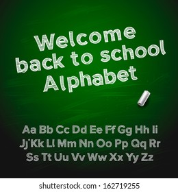 Back to school hand drawing chalk alphabet , vector illustration. 