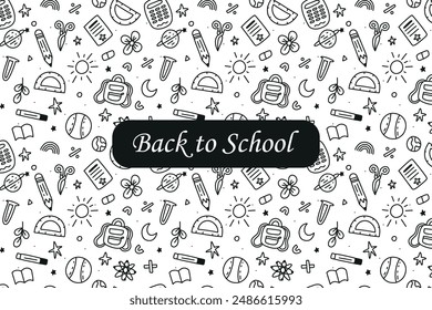 Back to school Hand drawn background with school supplies and creative elements. Vector illustration.