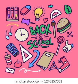Back to School Hand drawn doodle set
