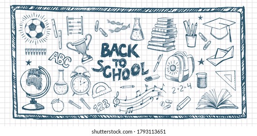 Back To School. Hand Drawn Doodle illustration. Vector Set.