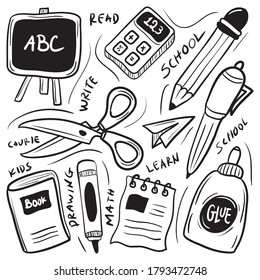 Back to School Hand Drawn Doodle set. simple and trendy Sketching educational element Vector illustration
