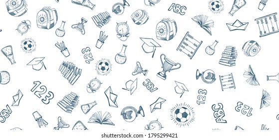 De Vuelta A La Escuela. Ilustración de Doodle dibujado a mano. Conjunto de vectores.
