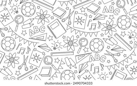 Back to school hand drawn doodle background with different school supplies.	