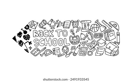 Back to school hand drawn doodle icon set, suitable for print, greeting cards, advertising, pattern, or website background