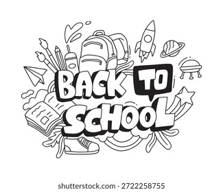 Regreso a la escuela Diseño de Doodle dibujado a mano con útiles escolares