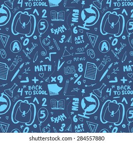 Back to school. Hand drawn doodle seamless pattern.