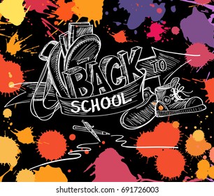 Back to school hand drawn doodle sketch vector illustration. olorful artistic splash blots