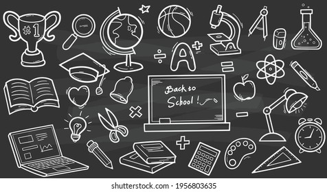 Back to school hand drawn doodles. School related doodle set