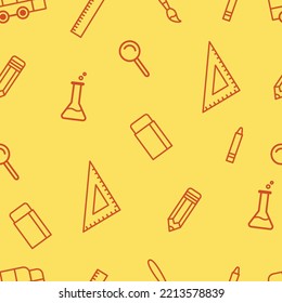 Back to school hand drawn doodles seamless pattern. pencil, ruler, rubber eraser.