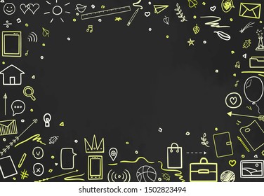 Back to school. Hand drawn elements. Abstract blackboard. Welcome back to school design