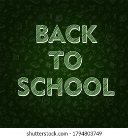 Back to school. hand drawn elements pattern on  background of chalkboard.  Vector background, horizontal banner