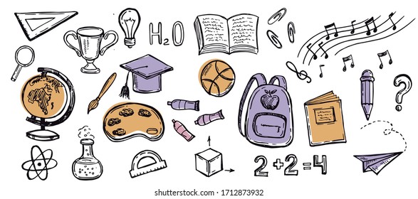 Back to school. Hand drawn illustration.