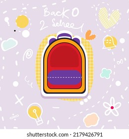 Back to school hand drawn illustration vector with cute colorful bag on pastel color background
