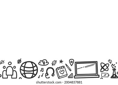 Back to school. Hand drawn image. Freehand black elements on white. Education concept