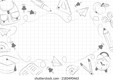 back to school hand drawn ink background with school supplies vector back to school