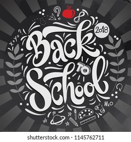 Back to school hand drawn lettering. Elements for greeting card, poster, banners. Notebook and sticker design