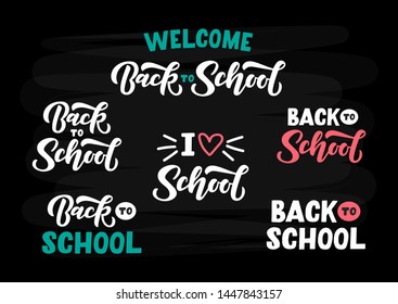 Back to school hand drawn lettering. Template for logo, banner, poster, flyer, greeting card, web design, print design. Vector illustration.