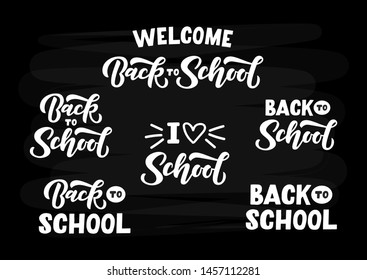 Back to school hand drawn lettering set. Template for logo, banner, poster, flyer, greeting card, web design, print design. Vector illustration.