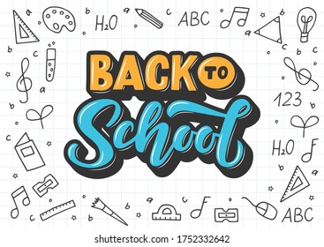 Back to school hand drawn lettering. Template for logo, banner, poster, flyer, greeting card, web design, print design. Vector illustration.