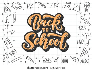 Back to school hand drawn lettering. Template for logo, banner, poster, flyer, greeting card, web design, print design. Vector illustration.