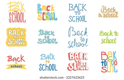 Back to school hand drawn lettering set. Template for logo, banner, poster, flyer, greeting card, web design, print design. Vector illustration.