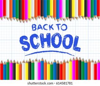 Back to school hand drawn on graph paper background with colored pencils
