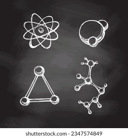Back to School, hand drawn school and scientific sketch set. Doodle science collection on chalkboard background. Education Concept. Vintage sketch element. Vector illustration. Back to School.