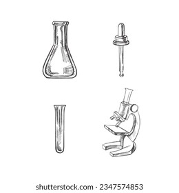 Back to School, hand drawn school and scientific sketch set. Doodle science collection. Education Concept. Vintage sketch element. Vector illustration. Back to School.