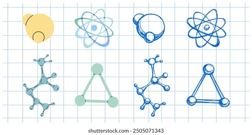 Regreso a la escuela, escuela dibujada a mano y conjunto de bocetos científicos. Doodle ciencia colección. Concepto de Educación. Elemento de boceto de Antiguas. Ilustración vectorial. Regreso a la escuela.