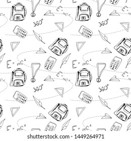 Back to school hand drawn seamless pattern. outline doodled background. 