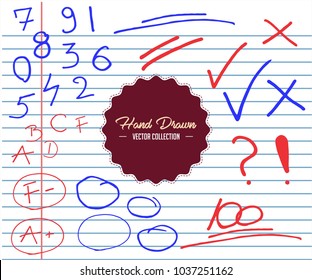 Back to school hand drawn set. Set of school, teacher, student, professor elements. Hand writen vector in the notebook.