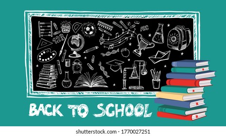 Back To School hand drawn set. Vector.	