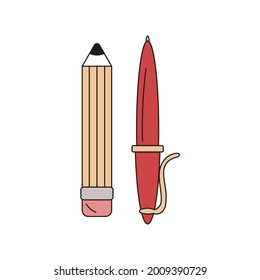 back to school. hand drawn set of doodle school elements. pan and pencil. isolated vector illustration on white background