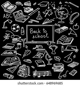 back to school, hand drawn set, sketch, doodle, vector